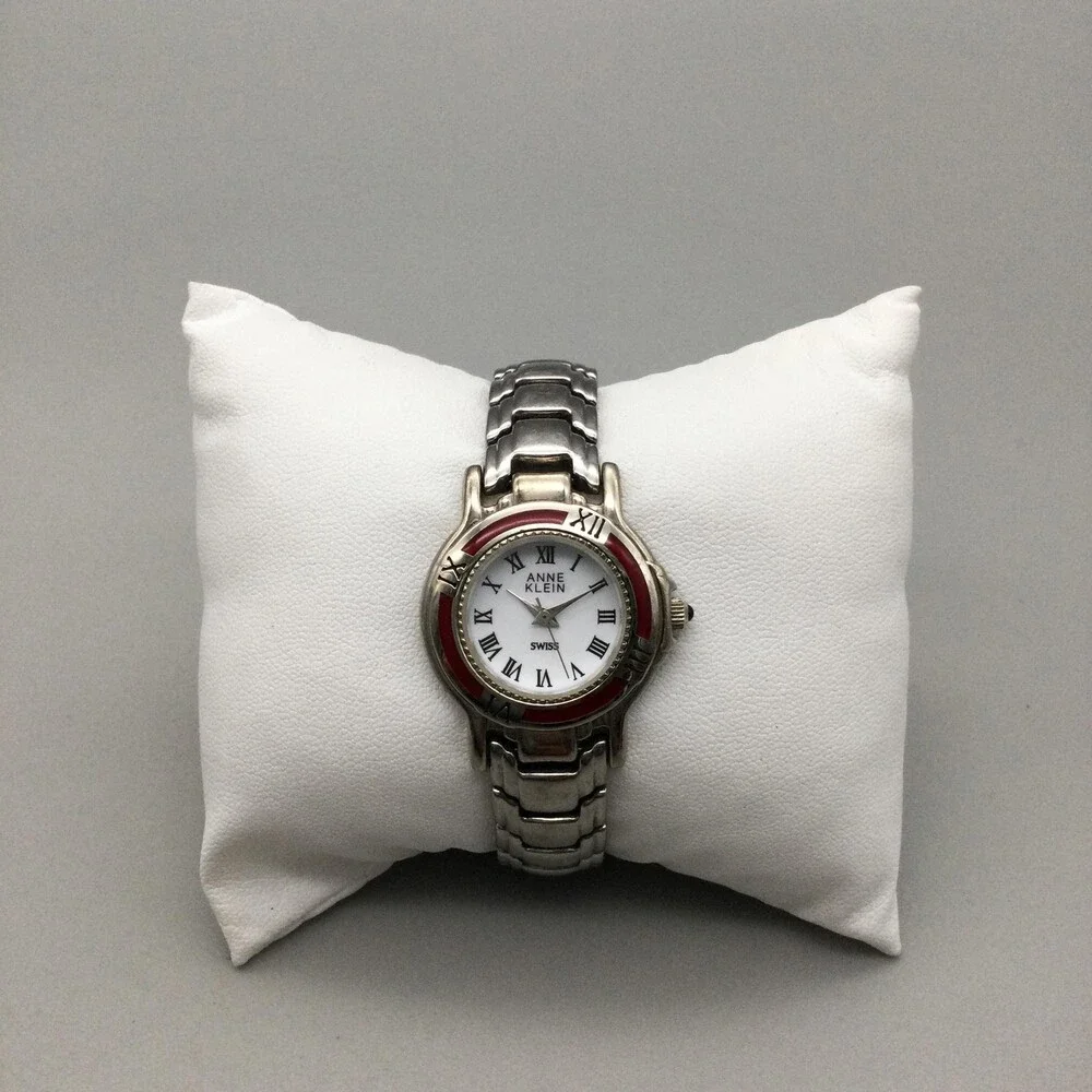 Anne Klein Swiss Womens Watch 27mm White Dial Red Bezel New Battery 6